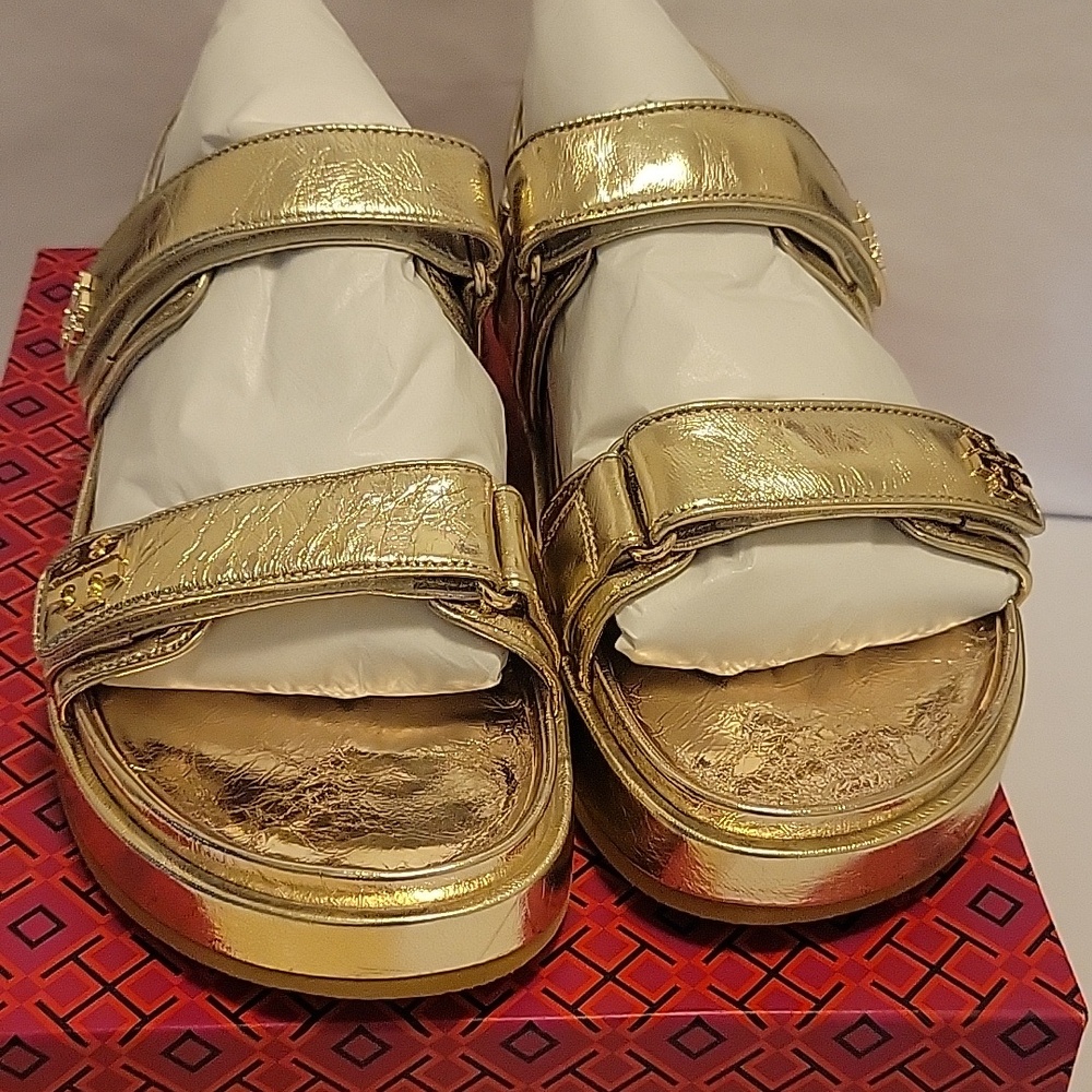 Tory Burch Gold Metallic Sandals Womens Size 10 New In Box - Picture 3 of 10